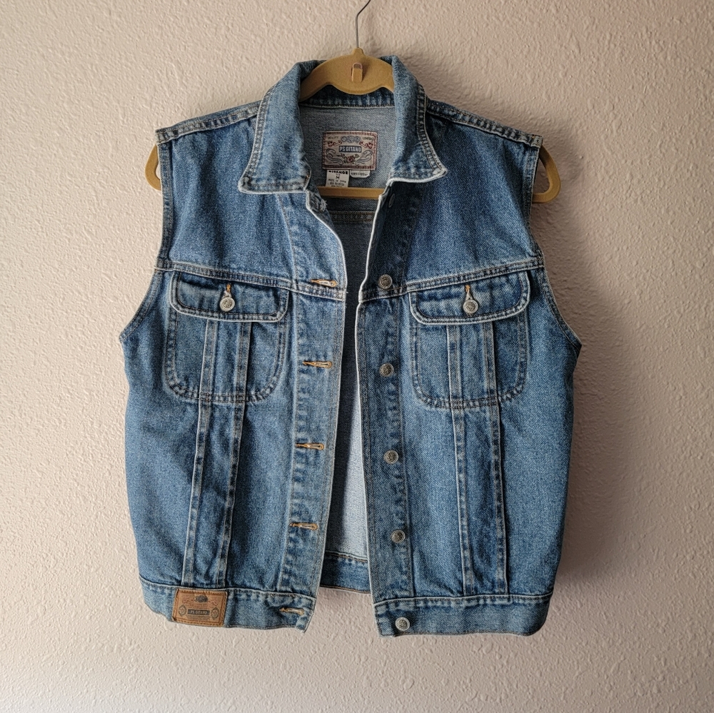 Denim Jean PS Gitano Cotton Vintage Vest Grunge Western 90s 00s Y2k BLUE summer